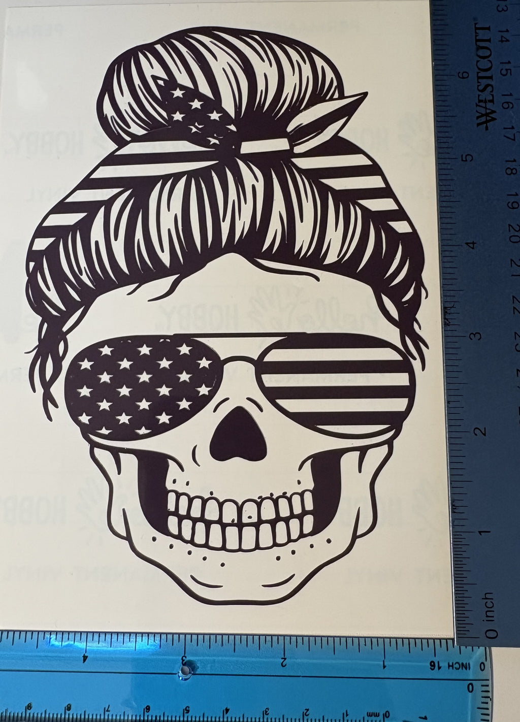 Patriotic Skull Messy Bun Vinyl Decal