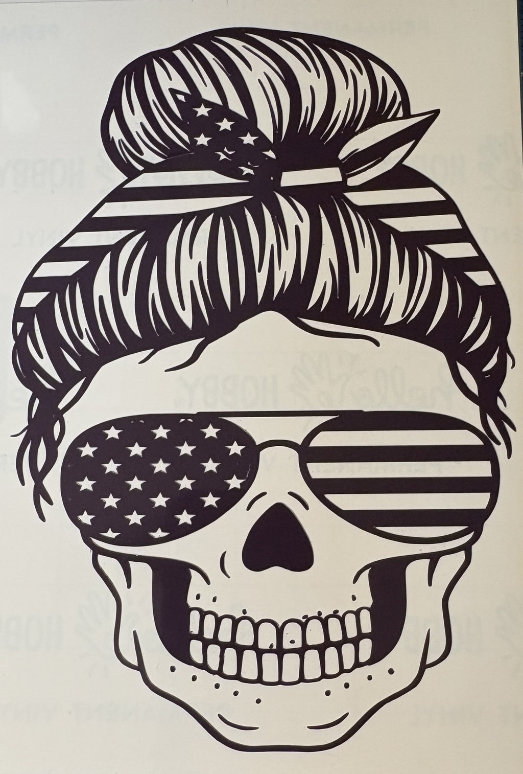 Patriotic Skull Messy Bun Vinyl Decal