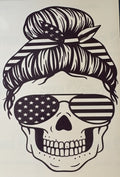 Patriotic Skull Messy Bun Vinyl Decal