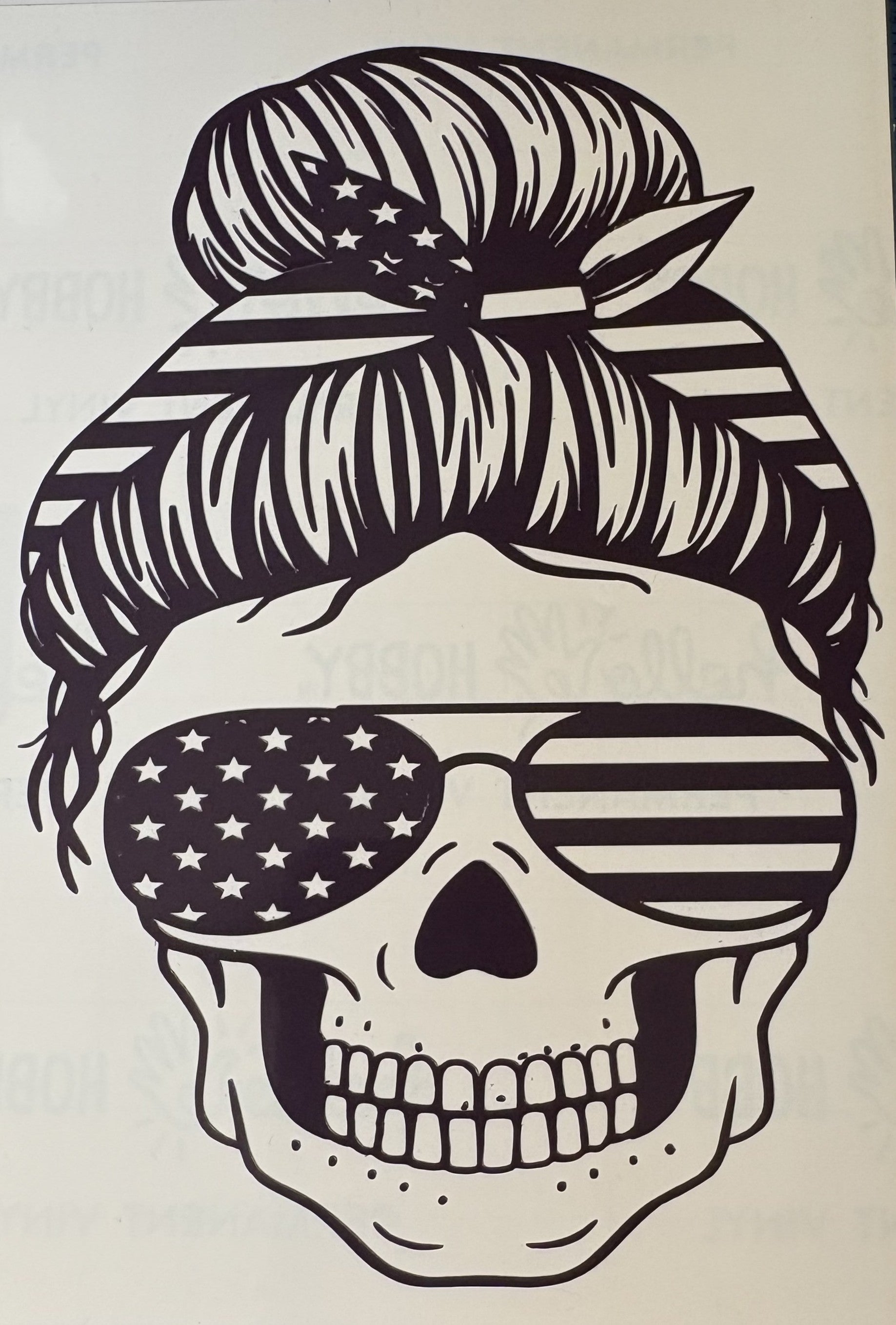 Patriotic Skull Messy Bun Vinyl Decal