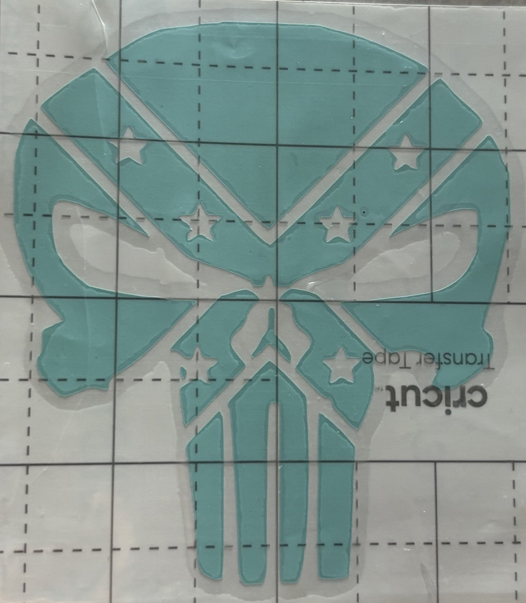 Rebel Punisher Skull Vinyl Decal – 4x4 Inch Tactical Style Distressed Flag-Inspired Sticker