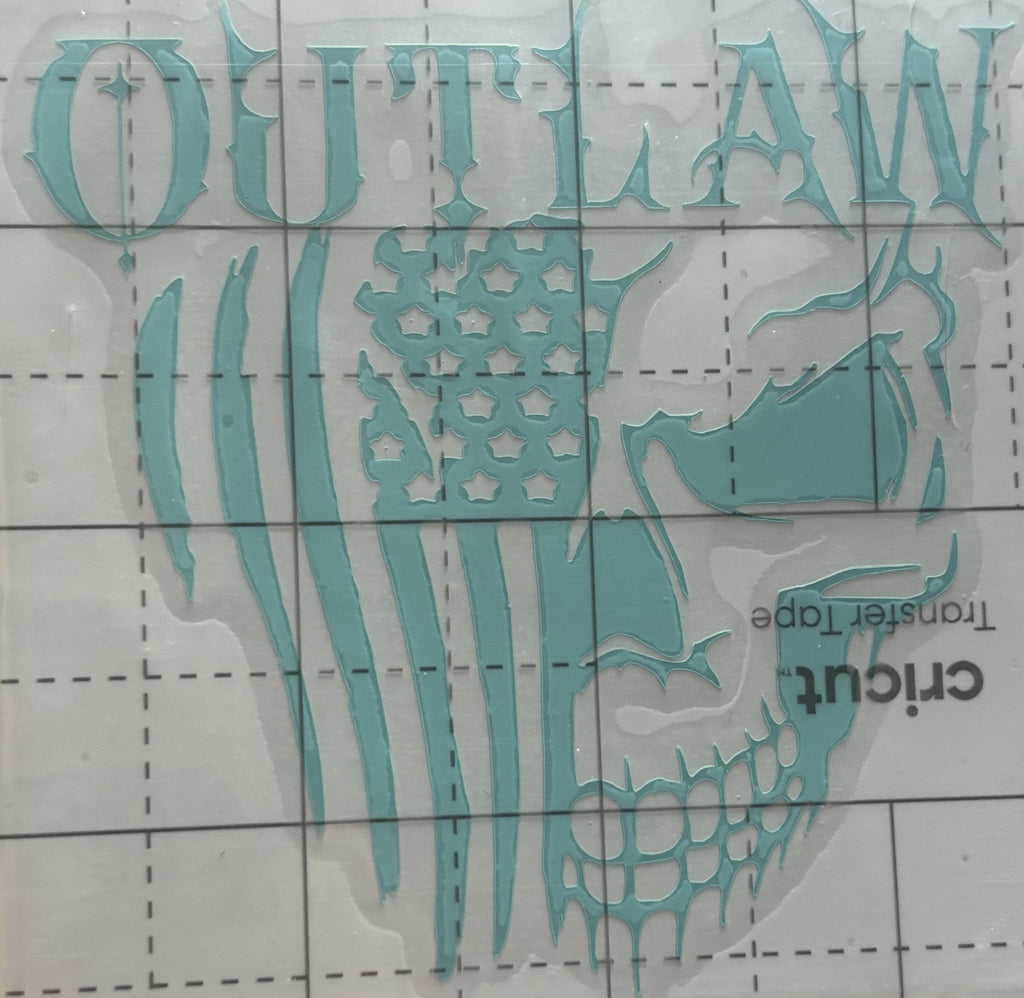 “Outlaw” Split Skull Vinyl Decal – 4x4 Inch Bold Rebel Style Sticker
