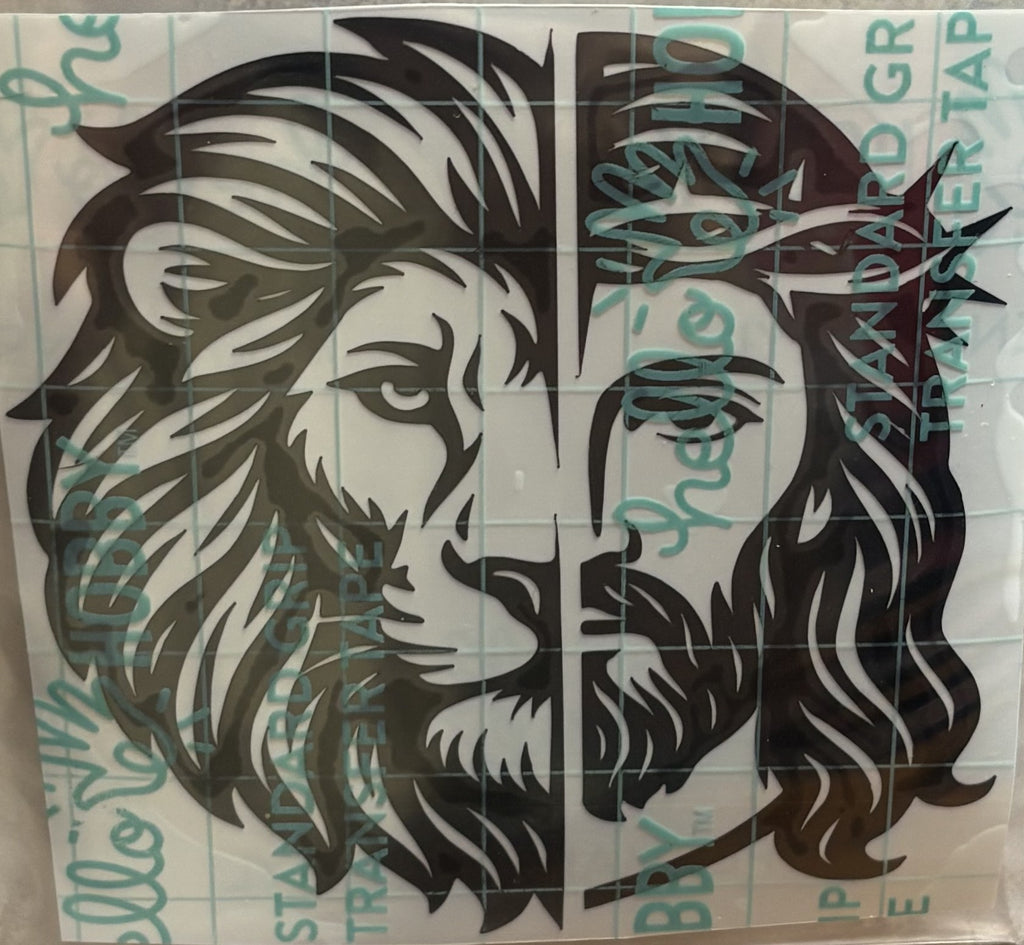 Lion & Savior Face Vinyl Decal – 4x4 Inch Faith-Inspired Christian Sticker