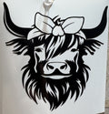 Highland Cow with Bow Vinyl Decal – 4x4 Inch Cute Farm Animal Sticker