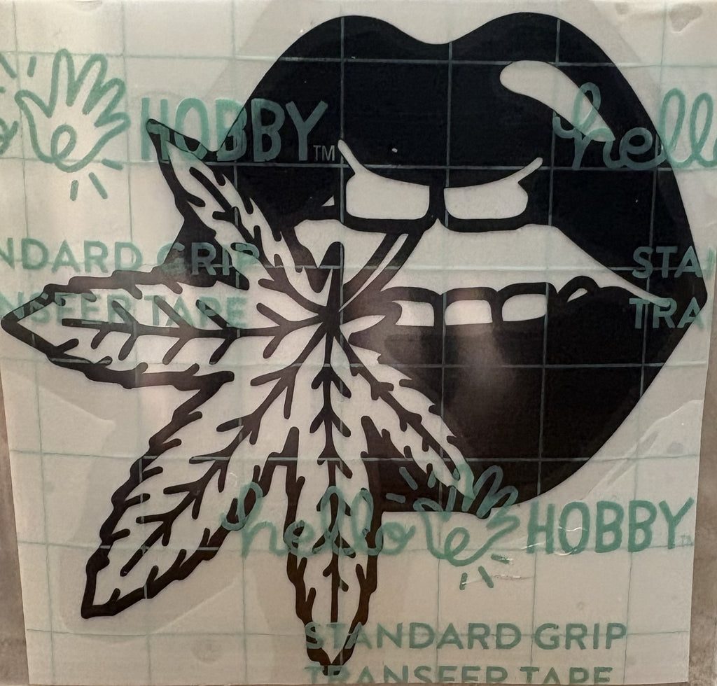 Marijuana Leaf Kiss Vinyl Decal – 4x4 Inch Glamorous Lips & Leaf Design Sticker