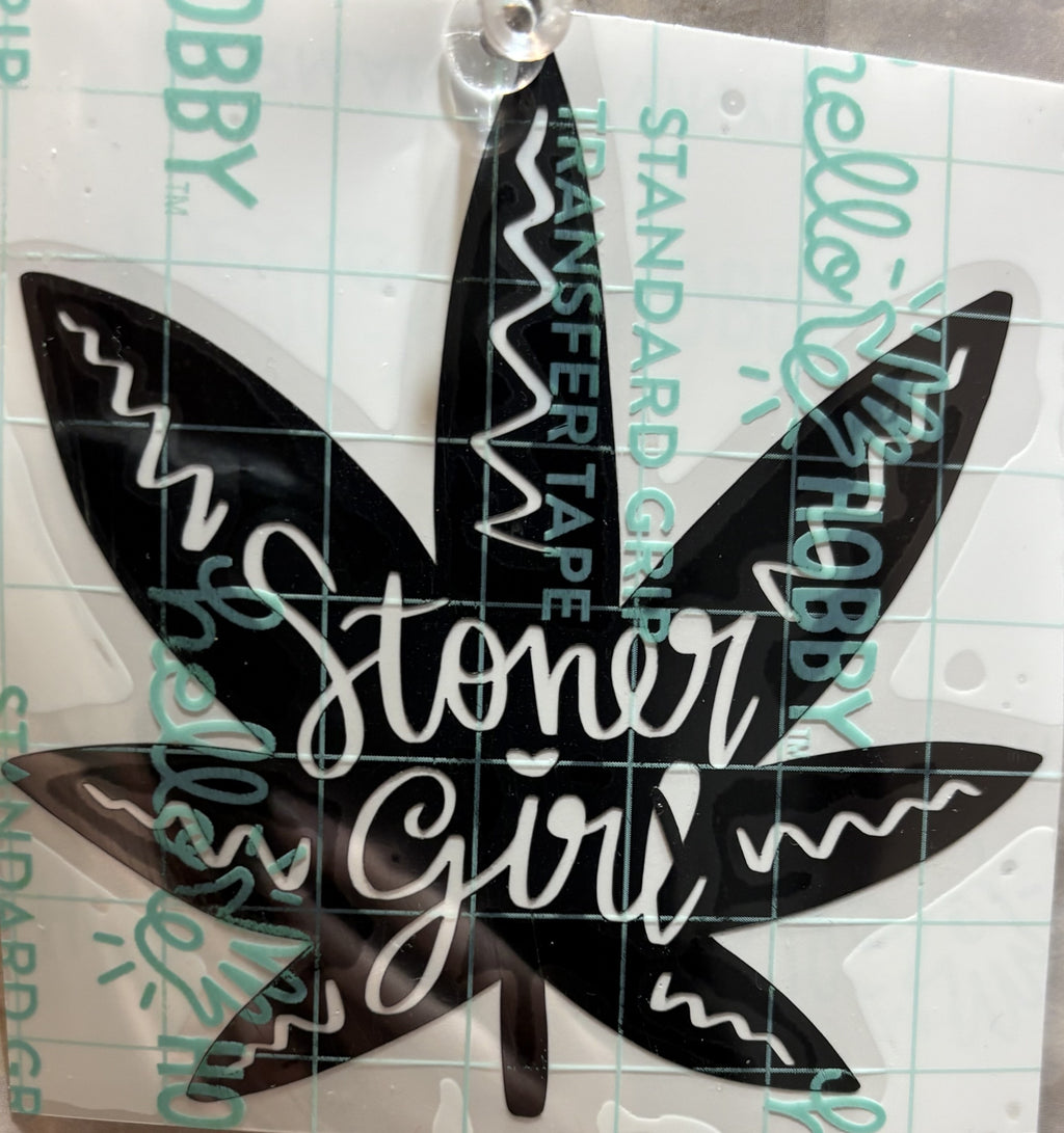 Stoner Girl Marijuana Leaf Vinyl Decal – 4x4 Inch Fun Cannabis-Inspired Sticker