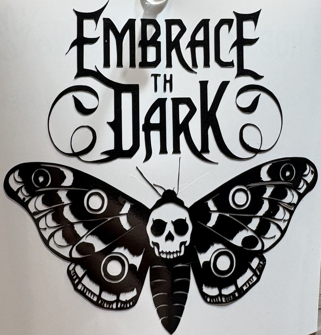 Embrace the Dark Moth Vinyl Decal – 4x4 Inch Gothic Lunar Sticker