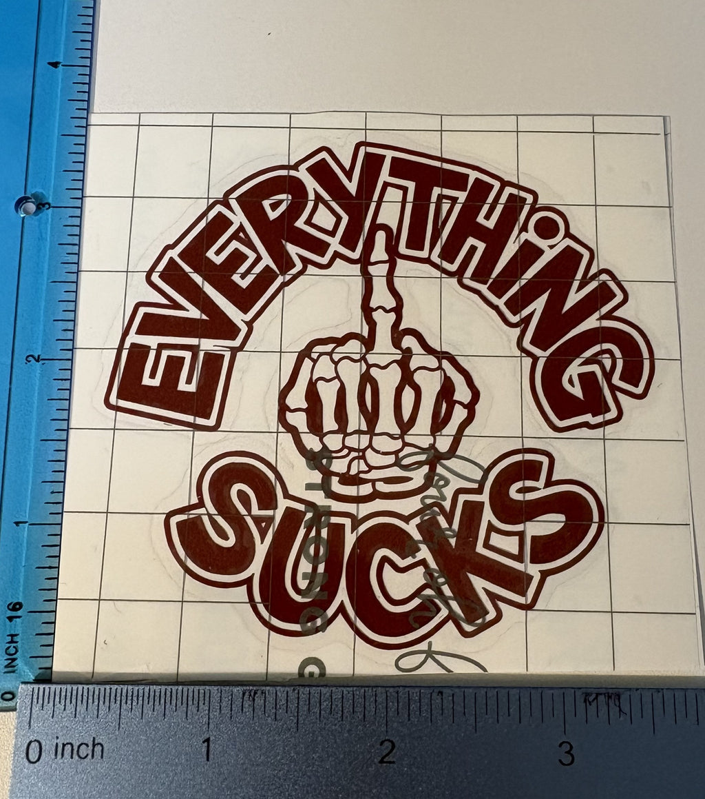 Everything Sucks Skeleton Hand Decal – 4x4 Inch Funny Vinyl Sticker