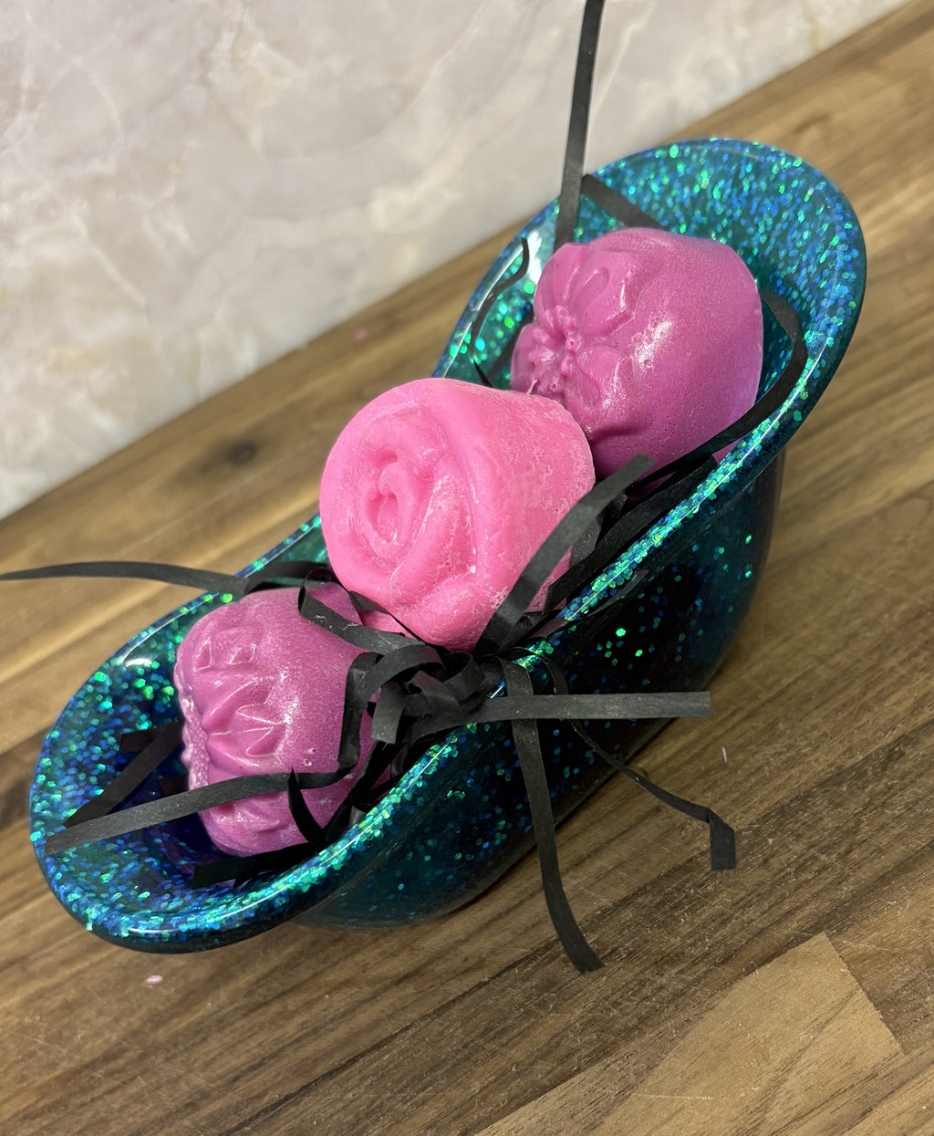 Mini Flower Soap with Vintage Tub Shaped Soap Holer