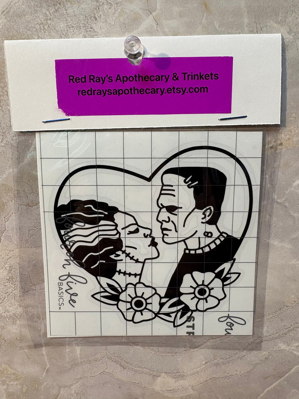 Frankenstein's Monster & Bride Heart Decal – 4x4 Inch Gothic Romance Vinyl Sticker
