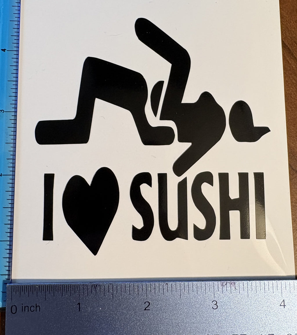 I Love Sushi Stick Figure Vinyl Decal