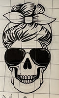 Cool Skeleton Girl with Messy Bun & Sunglasses – 4x4 Inch Vinyl Decal