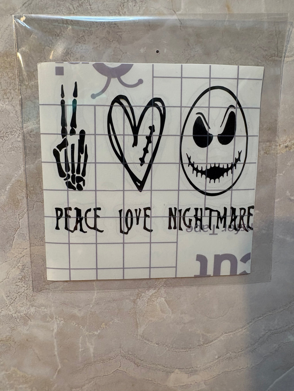 Peace Love & Nightmares Skeleton Decal – 4x4 Inch Spooky Vinyl Sticker