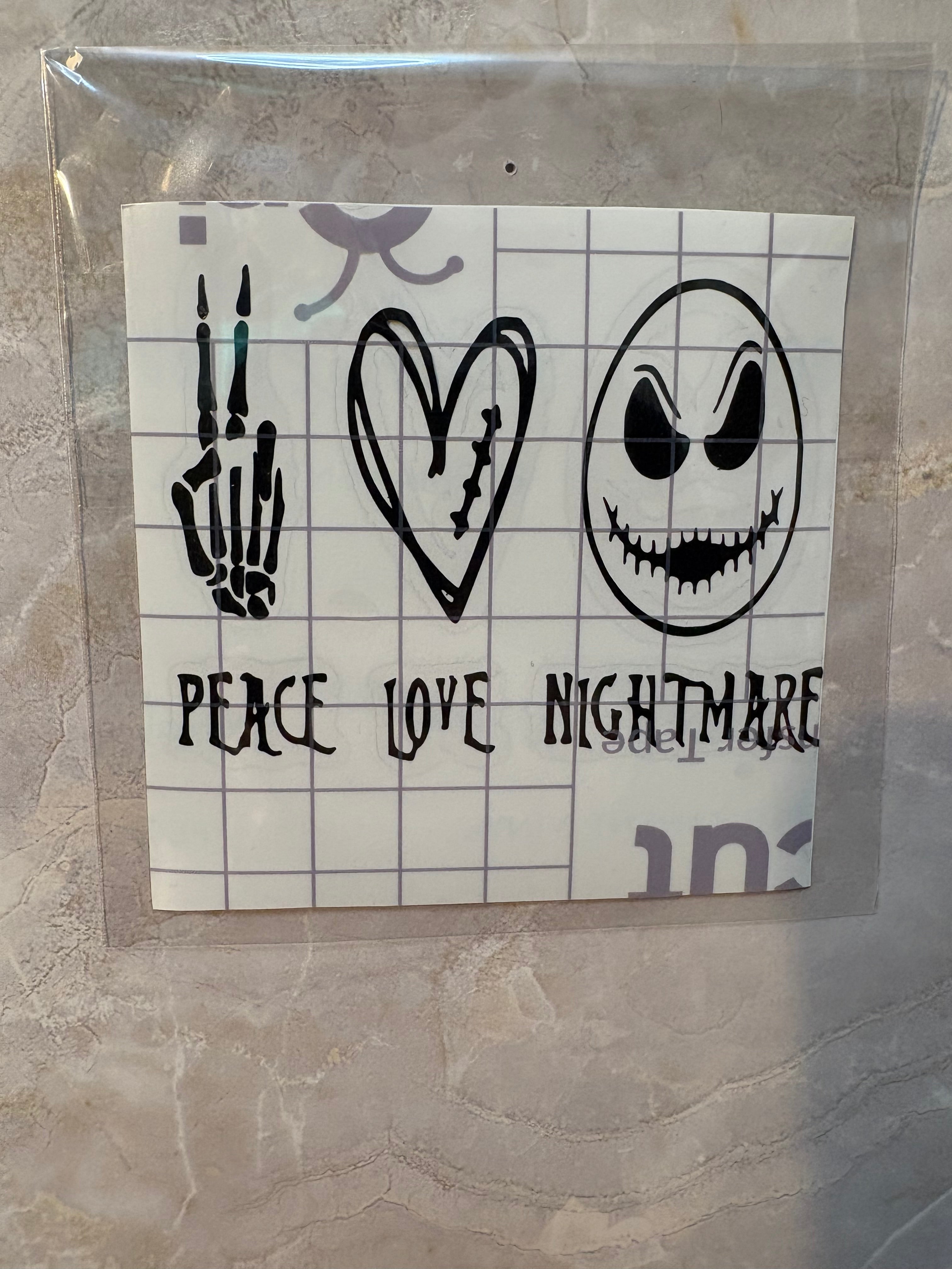 Peace Love & Nightmares Skeleton Decal – 4x4 Inch Spooky Vinyl Sticker