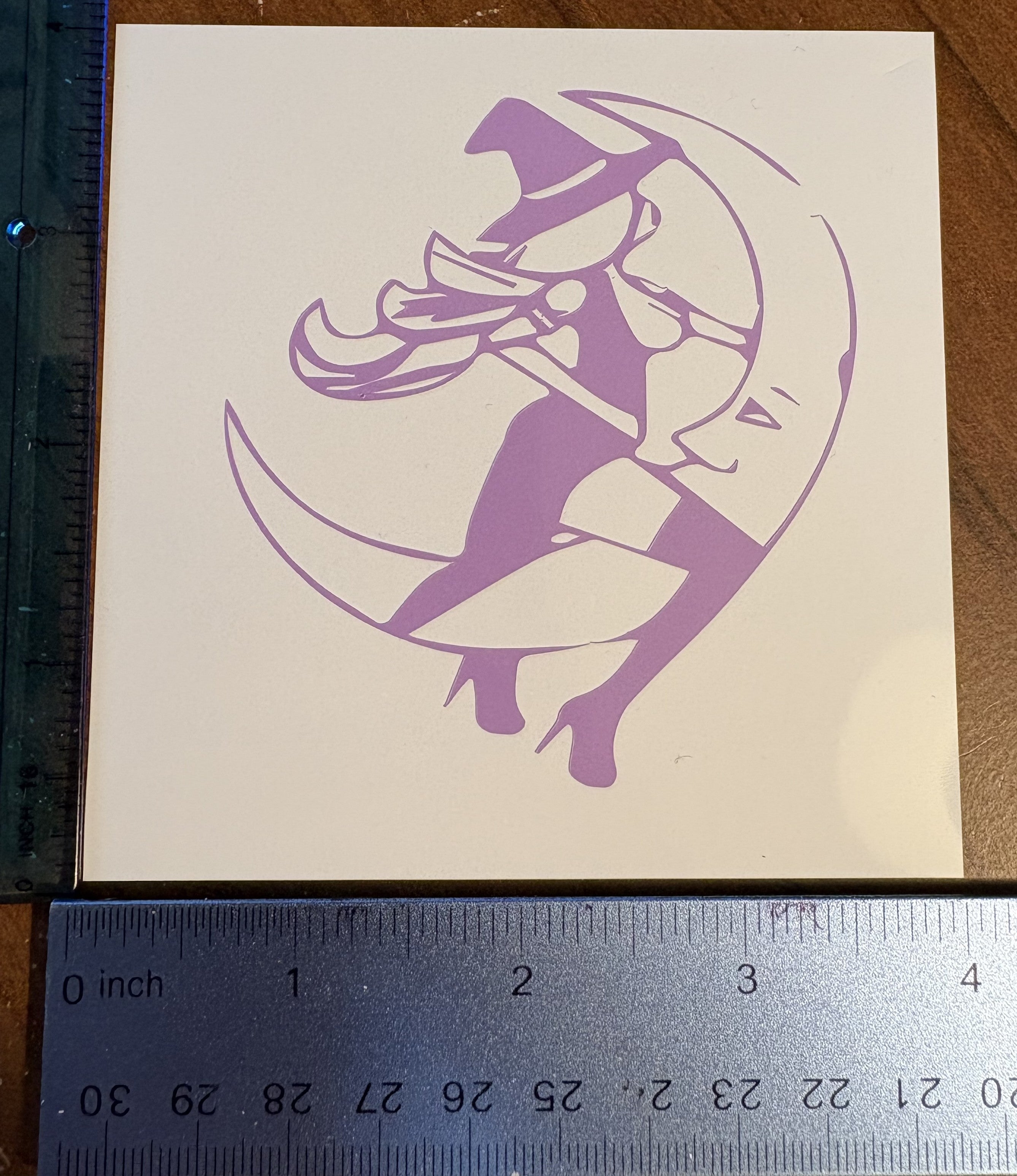 Mystical Witch Riding a Crescent Moon – 4x4 Inch Vinyl Decal