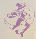 Mystical Witch Riding a Crescent Moon – 4x4 Inch Vinyl Decal