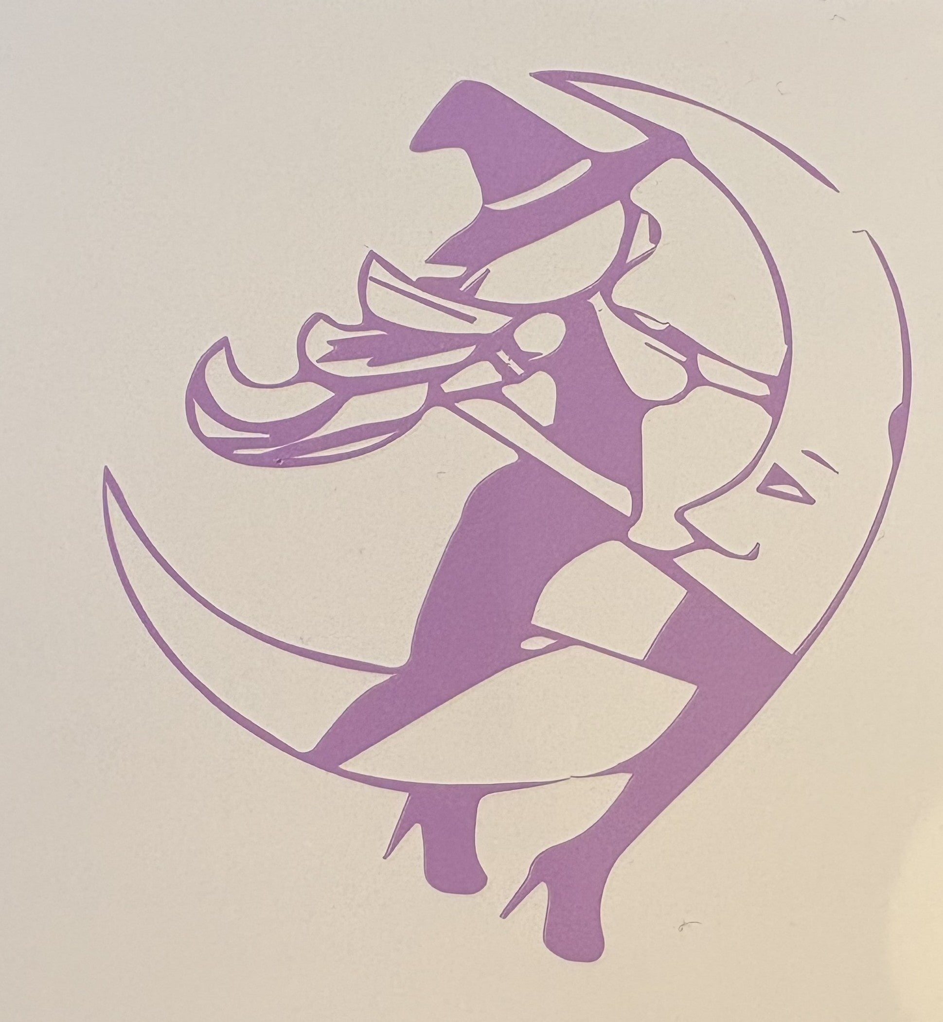 Mystical Witch Riding a Crescent Moon – 4x4 Inch Vinyl Decal